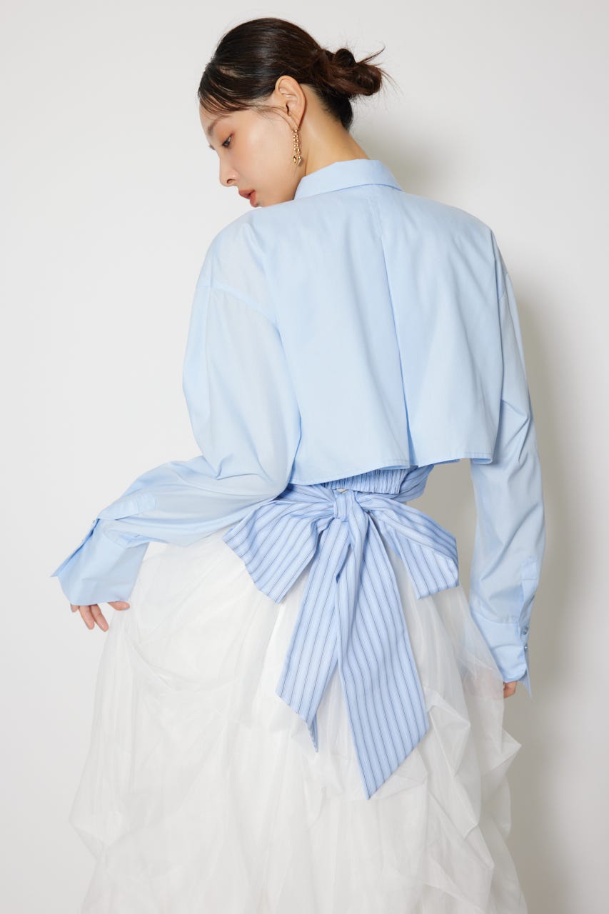 バックリボンレイヤードシャツ BLU M