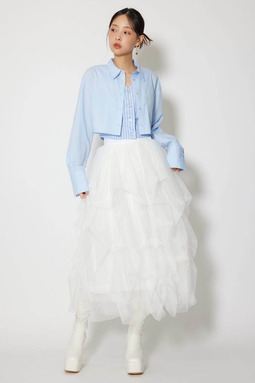 バックリボンレイヤードシャツ BLU M