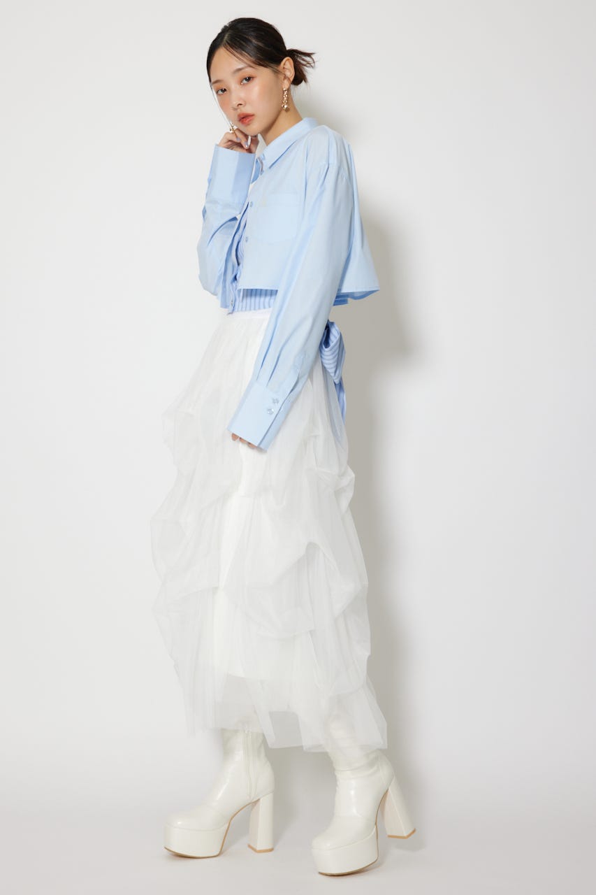 バックリボンレイヤードシャツ BLU M