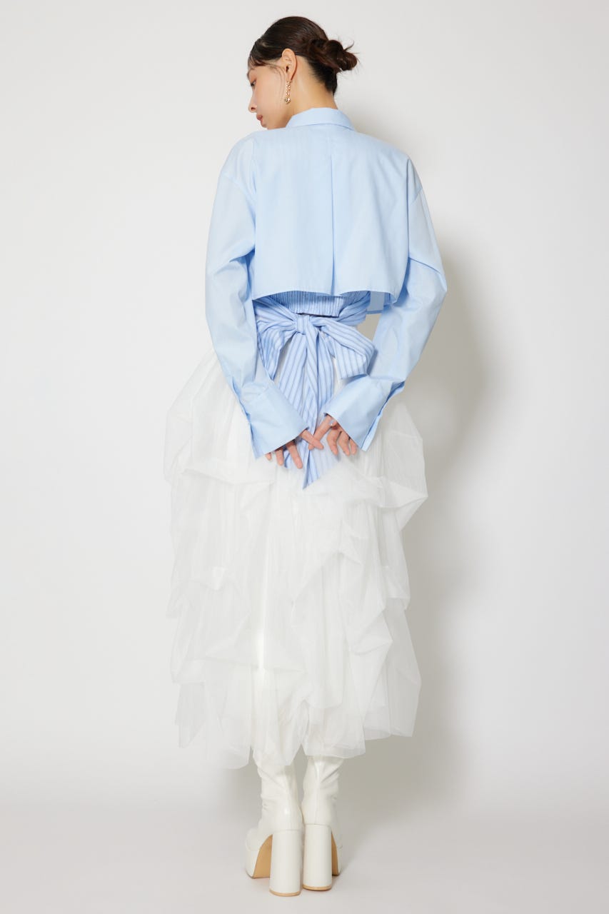 バックリボンレイヤードシャツ BLU M