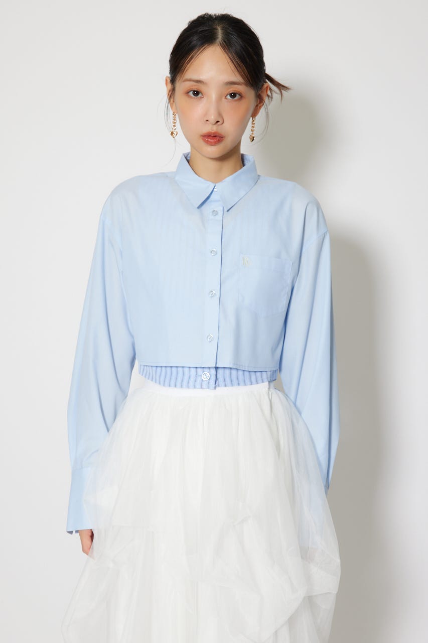 バックリボンレイヤードシャツ BLU M