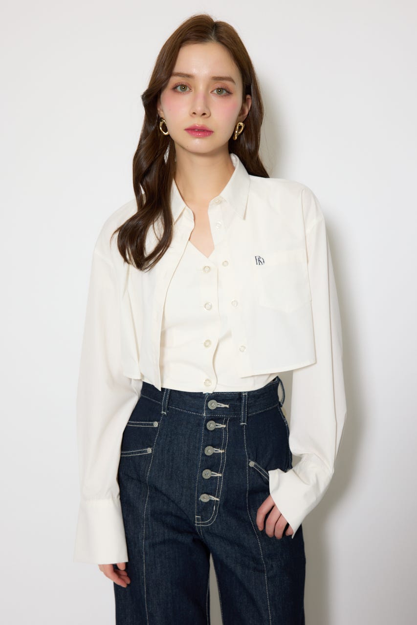 バックリボンレイヤードシャツ WHT M