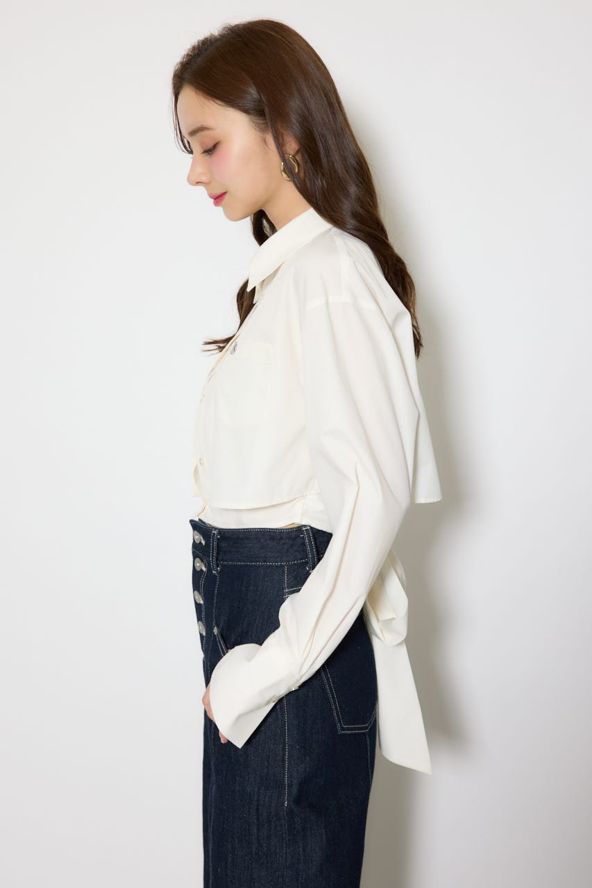 バックリボンレイヤードシャツ WHT M