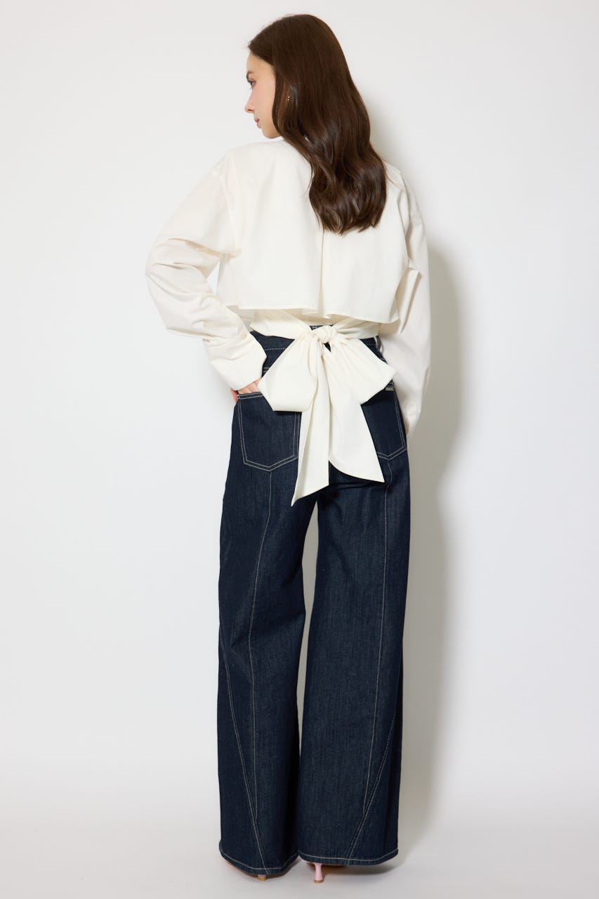 バックリボンレイヤードシャツ WHT M