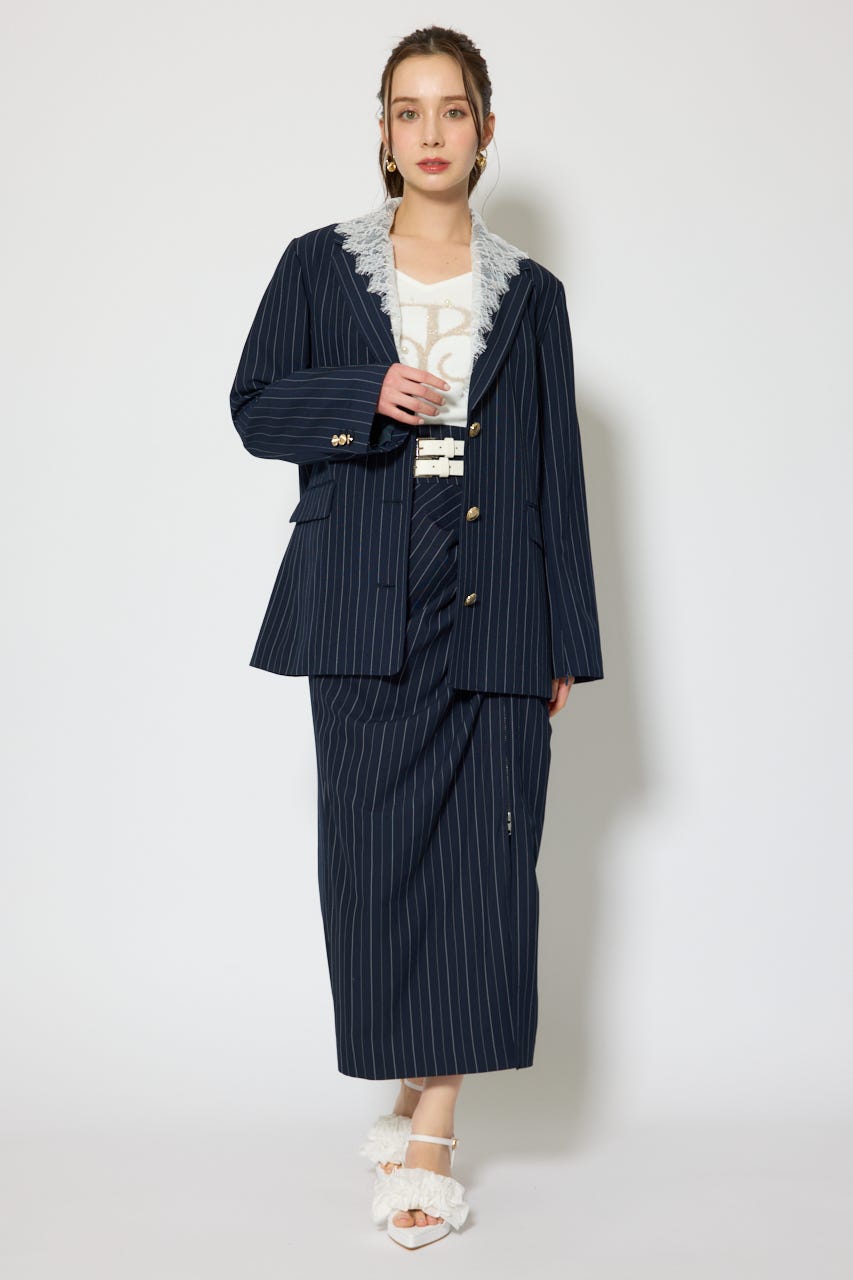 レースディティール2WAYテーラードジャケット 柄NVY S