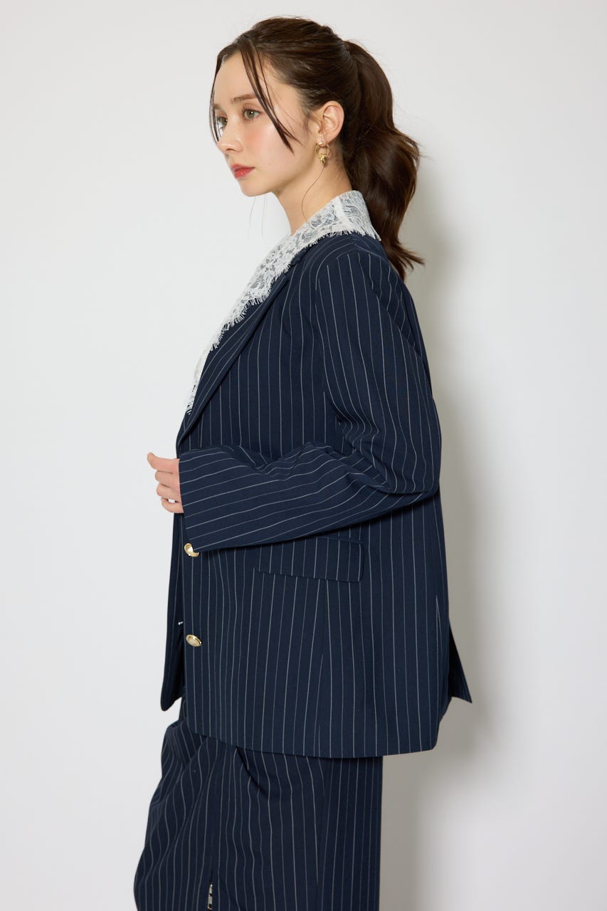 レースディティール2WAYテーラードジャケット 柄NVY S