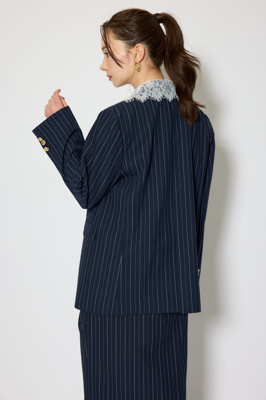 レースディティール2WAYテーラードジャケット 柄NVY S