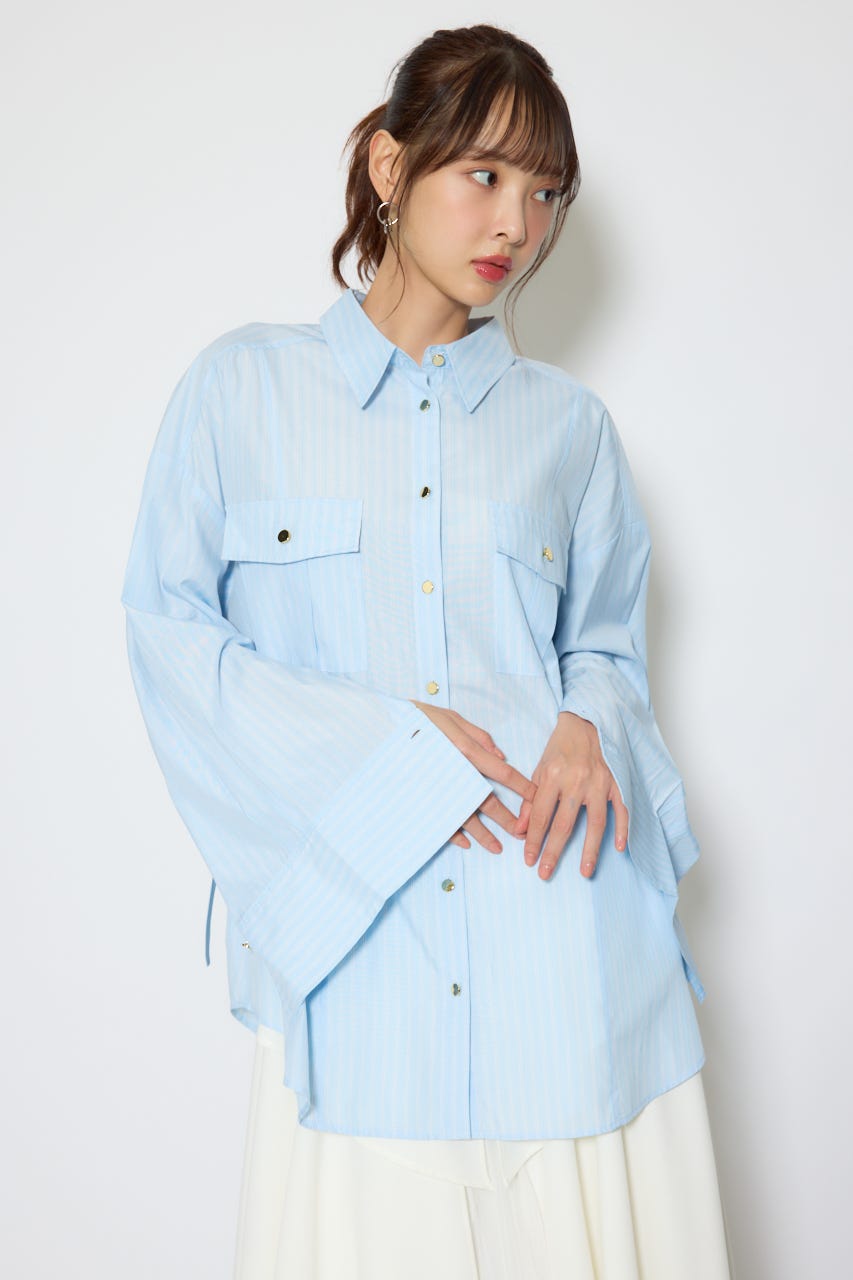 【1/25(日)23:59までSS先行予約会対象アイテム】ベルトディティールビッグシャツ 柄BLU FREE