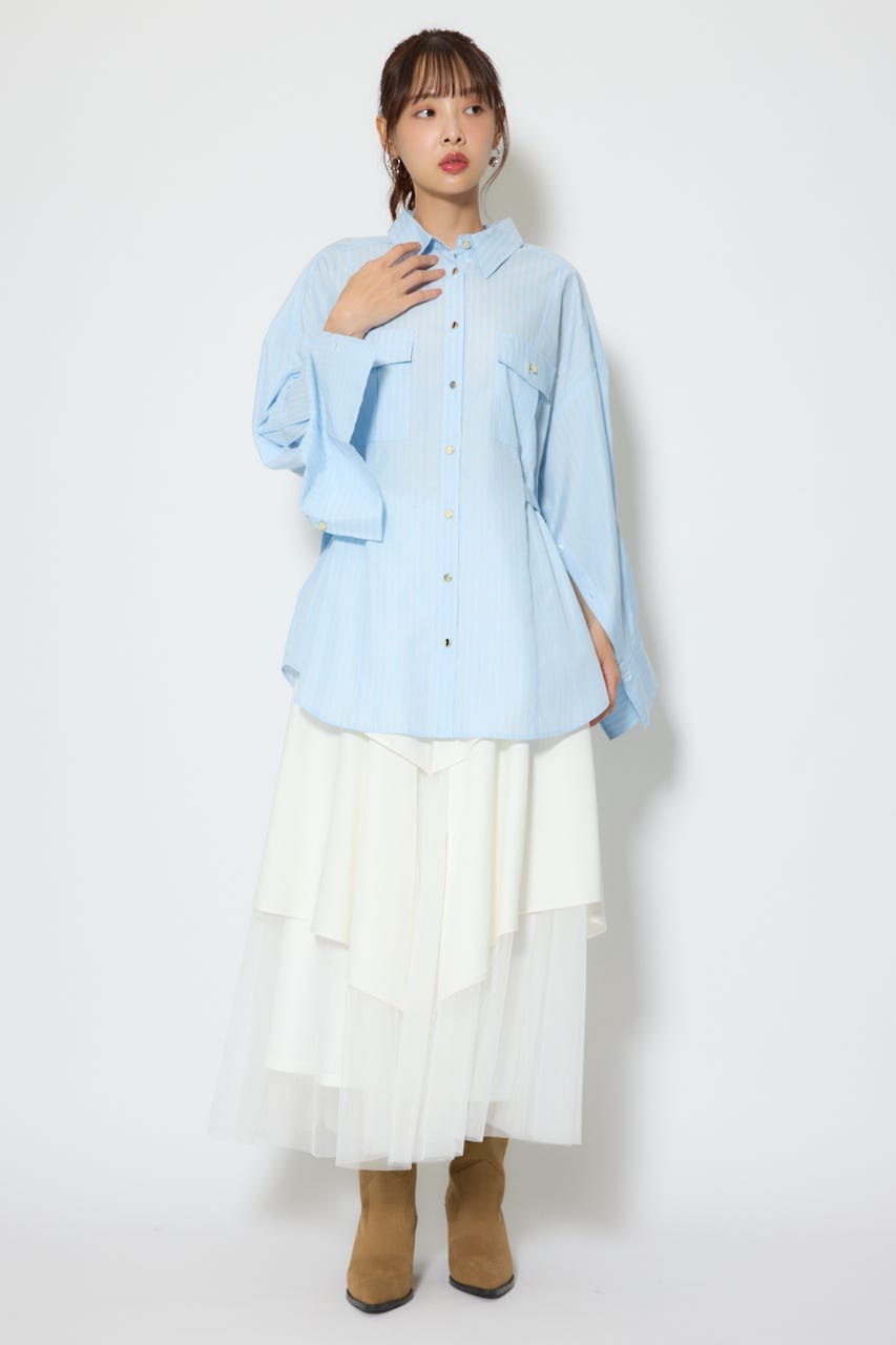 【1/25(日)23:59までSS先行予約会対象アイテム】ベルトディティールビッグシャツ 柄BLU FREE