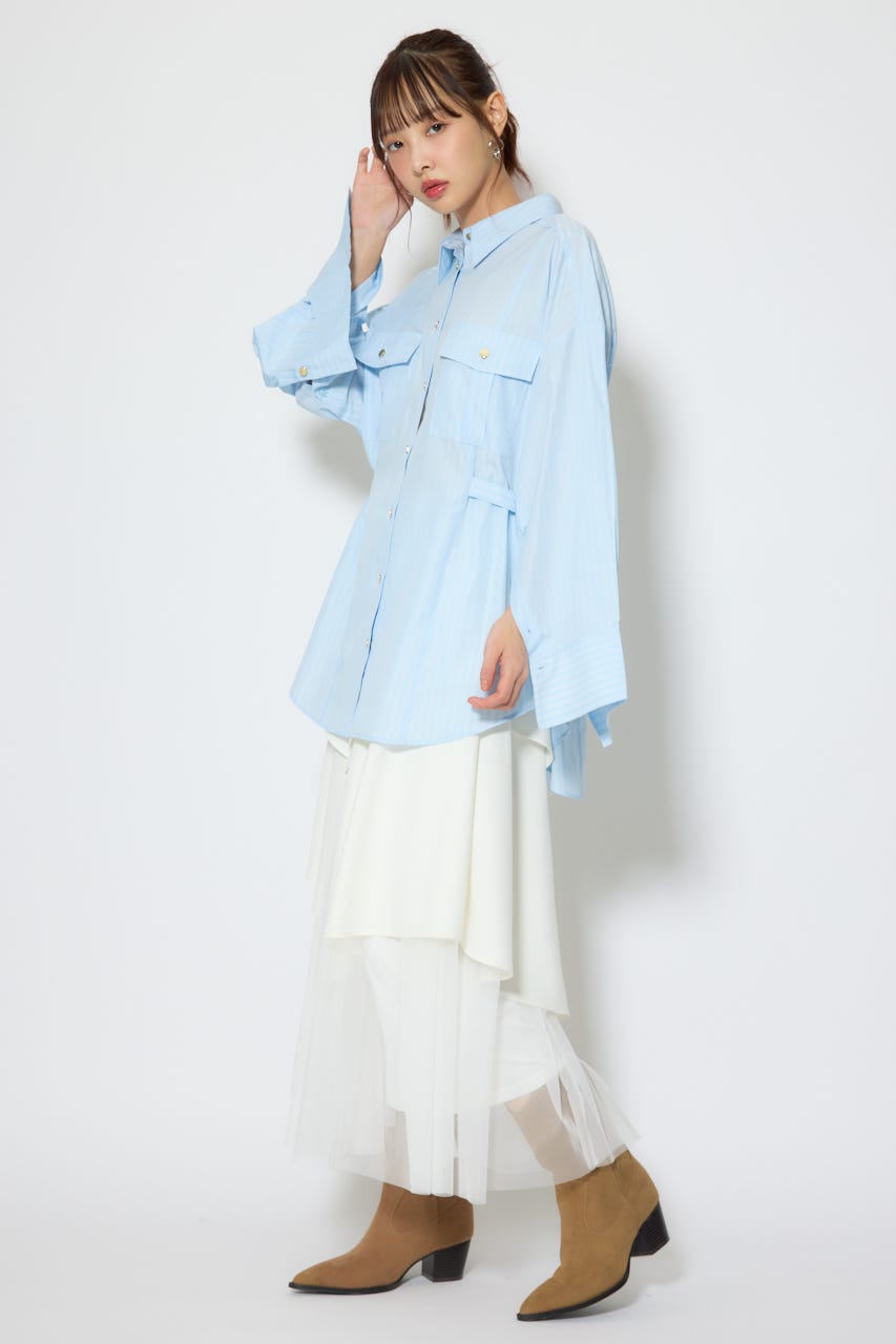 【1/25(日)23:59までSS先行予約会対象アイテム】ベルトディティールビッグシャツ 柄BLU FREE