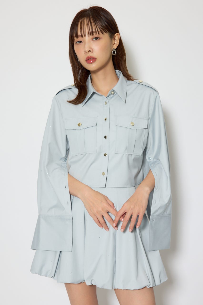 ワークディティールクロップドシャツ L/BLU FREE