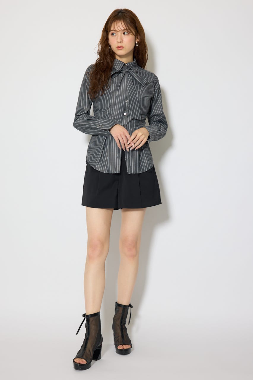 ウエストシェイプボウタイシャツ 柄BLK FREE