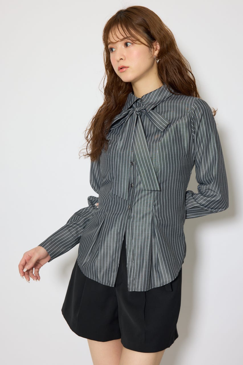 ウエストシェイプボウタイシャツ 柄BLK FREE