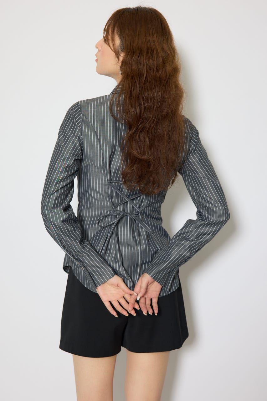 ウエストシェイプボウタイシャツ 柄BLK FREE