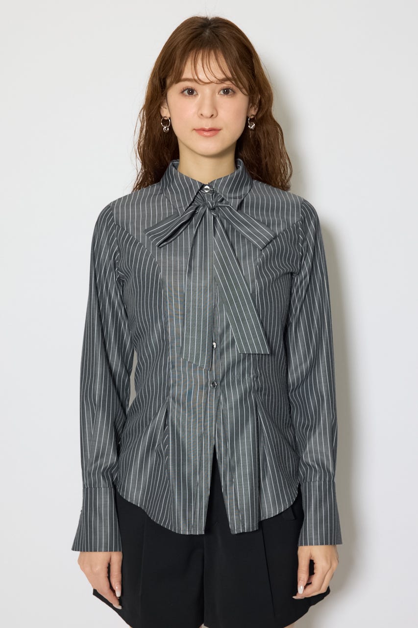 ウエストシェイプボウタイシャツ 柄BLK FREE