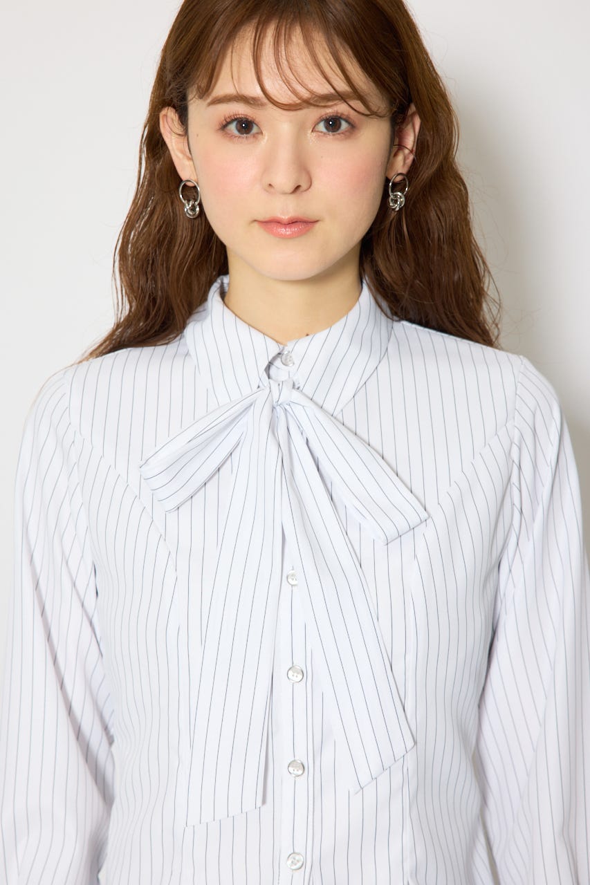 ウエストシェイプボウタイシャツ 柄WHT FREE