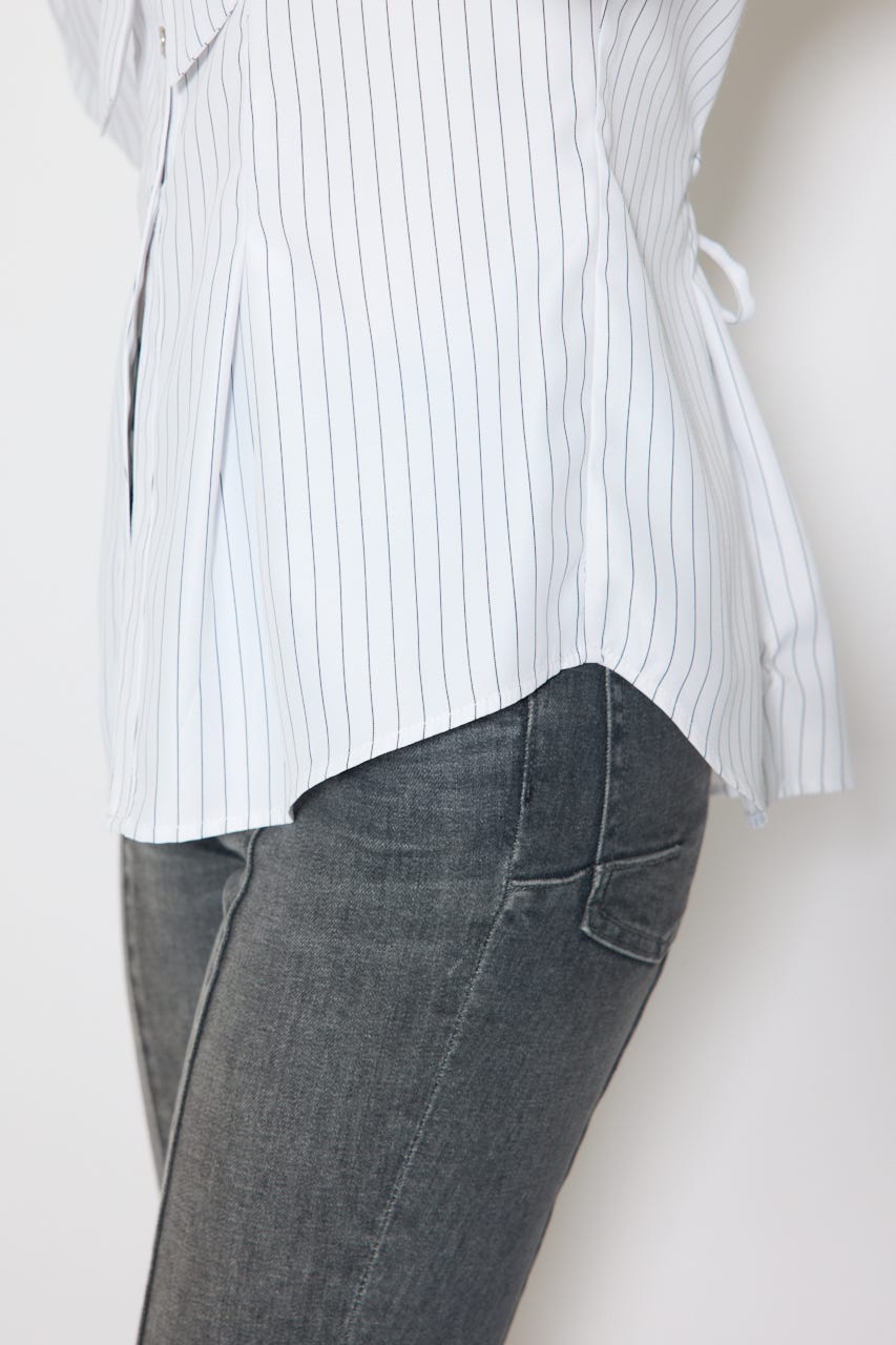 ウエストシェイプボウタイシャツ 柄WHT FREE