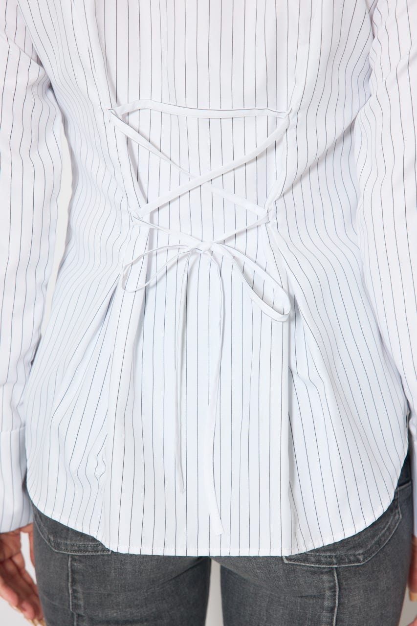 ウエストシェイプボウタイシャツ 柄WHT FREE