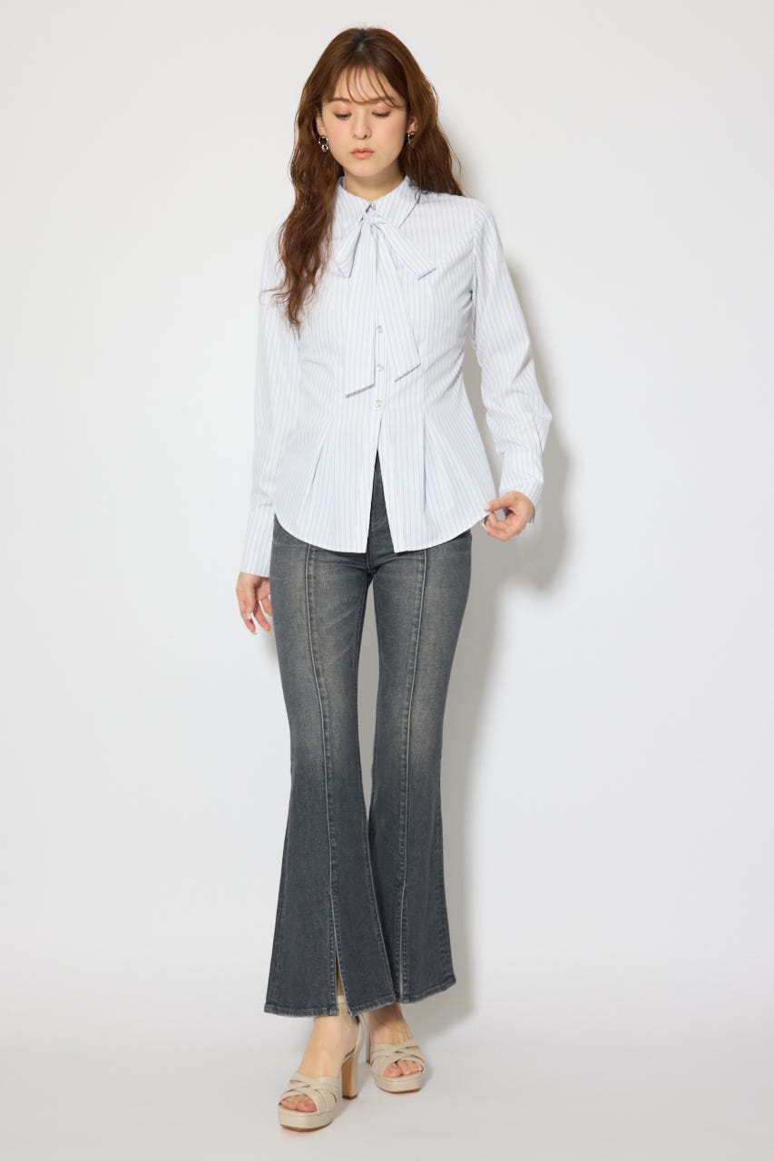 ウエストシェイプボウタイシャツ 柄WHT FREE