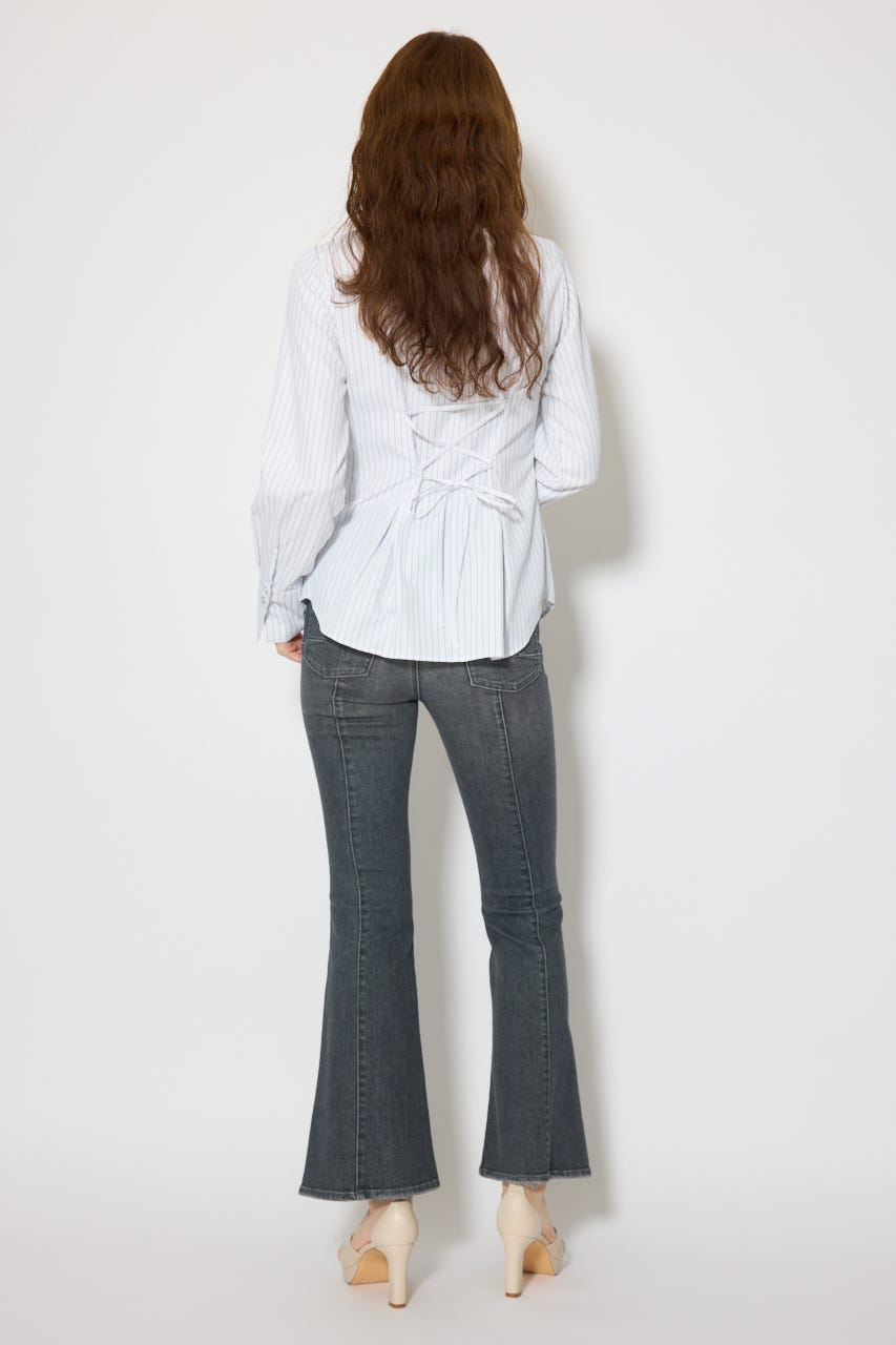 ウエストシェイプボウタイシャツ 柄WHT FREE