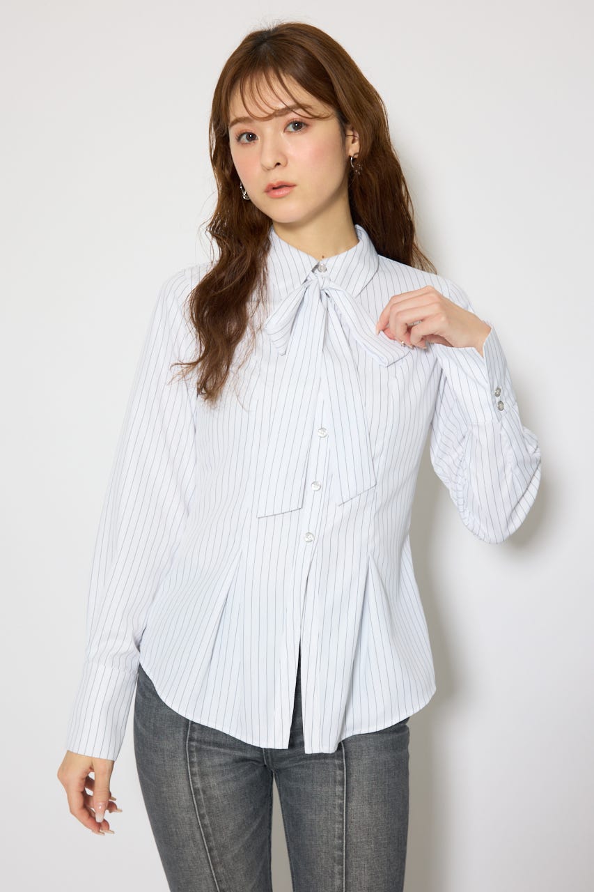 ウエストシェイプボウタイシャツ 柄WHT FREE