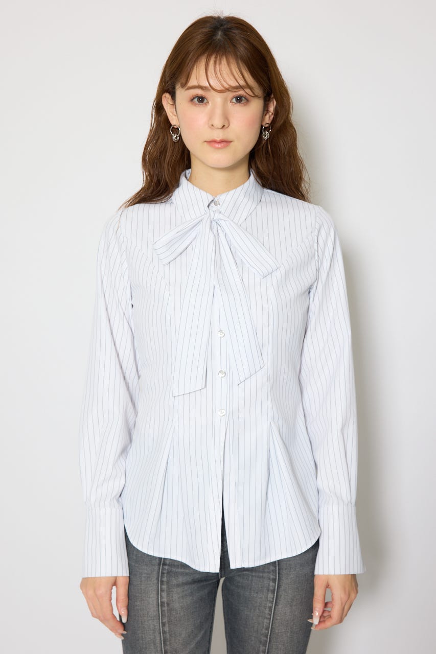 ウエストシェイプボウタイシャツ 柄WHT FREE