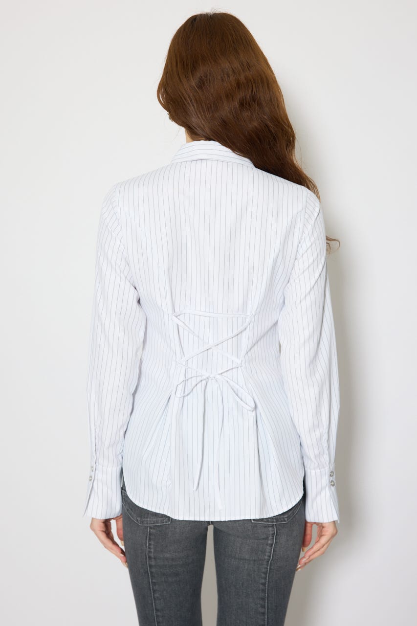 ウエストシェイプボウタイシャツ 柄WHT FREE