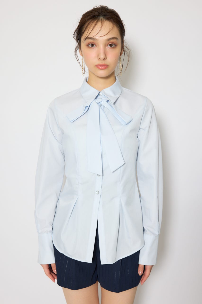 ウエストシェイプボウタイシャツ L/BLU FREE