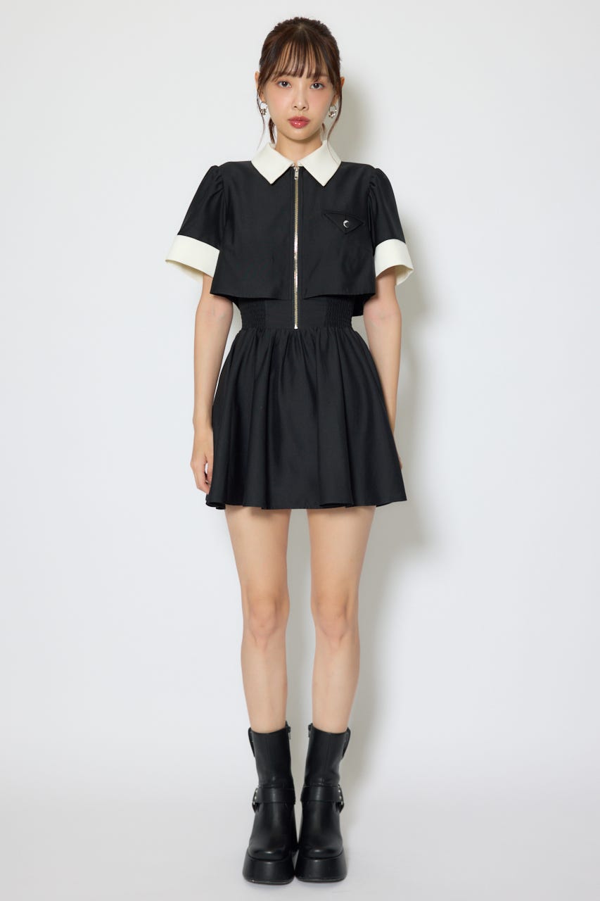 バストディティールフレアミニワンピース BLK M