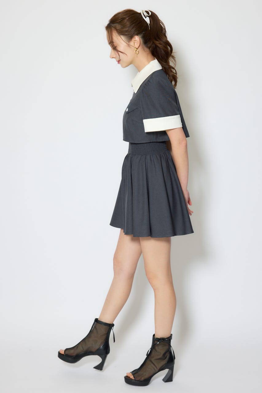 【1/25(日)23:59までSS先行予約会対象アイテム】バストディティールフレアミニワンピース GRY S