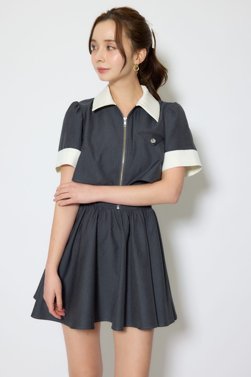 【1/25(日)23:59までSS先行予約会対象アイテム】バストディティールフレアミニワンピース GRY S