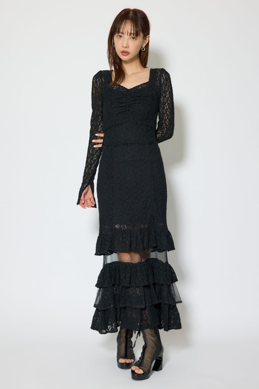 ティアードレースマーメイドワンピース BLK M