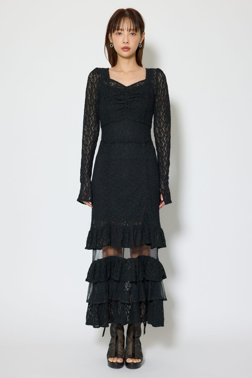 ティアードレースマーメイドワンピース BLK M