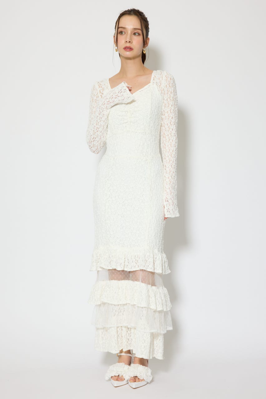 ティアードレースマーメイドワンピース WHT M