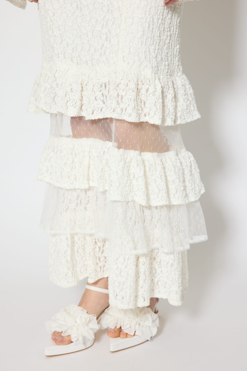 ティアードレースマーメイドワンピース WHT M