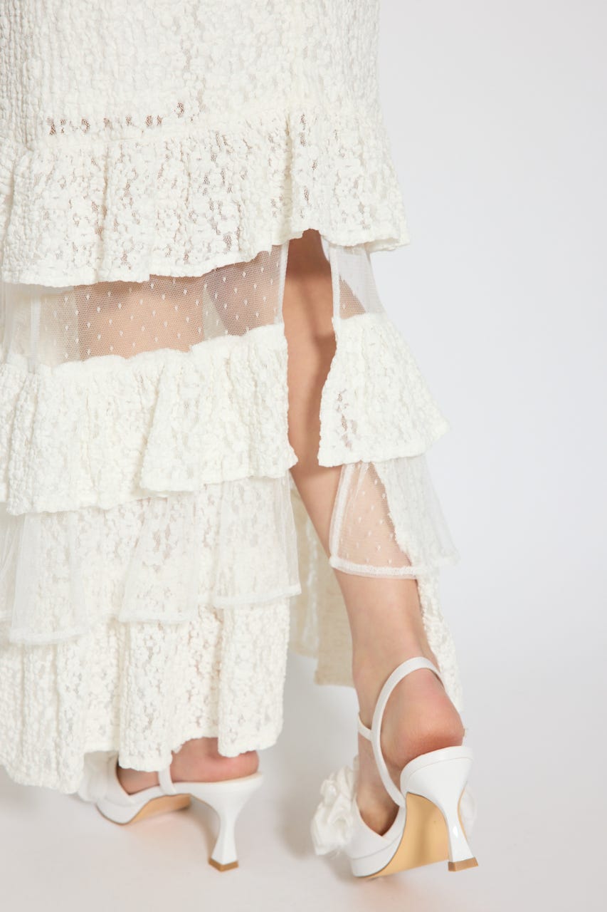 ティアードレースマーメイドワンピース WHT M