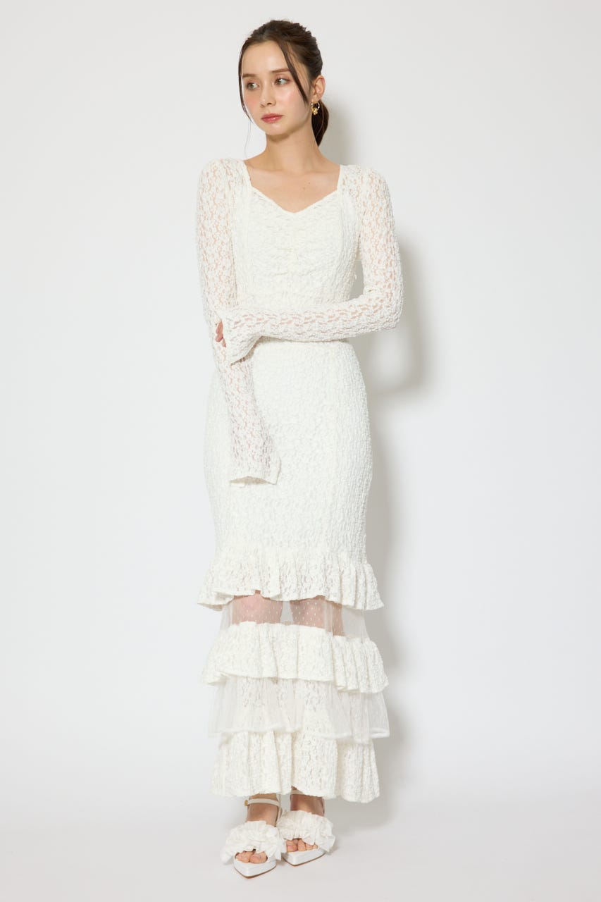 ティアードレースマーメイドワンピース WHT M