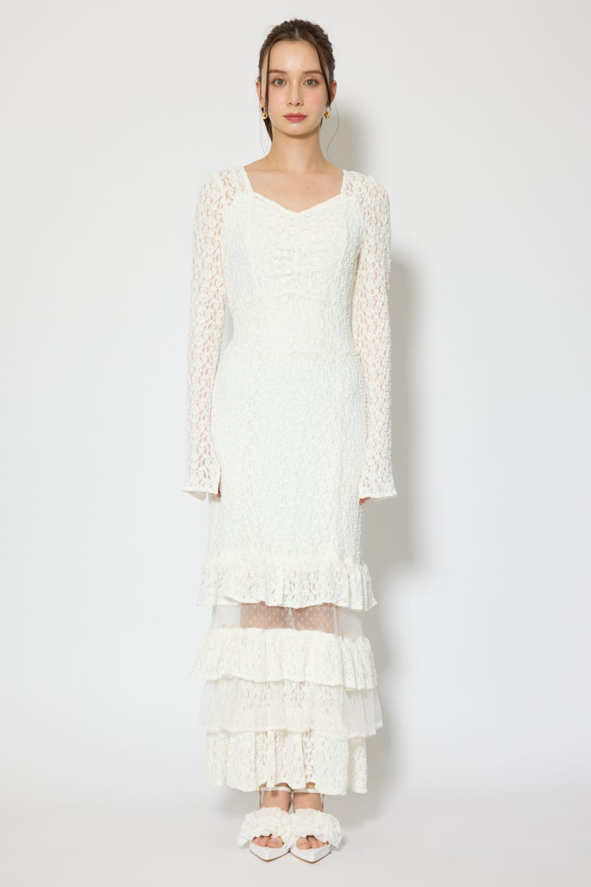 ティアードレースマーメイドワンピース WHT M