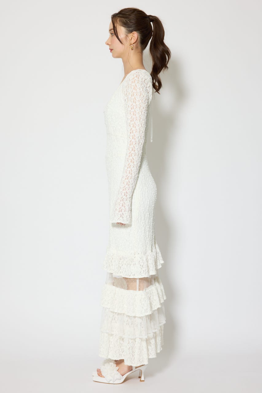 ティアードレースマーメイドワンピース WHT M