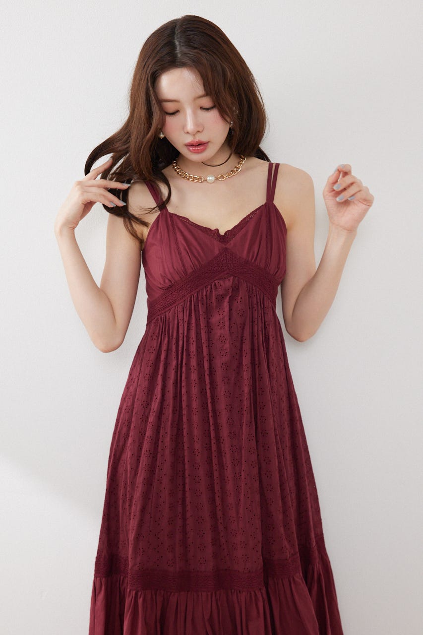 コットンレースティアードキャミワンピース RED FREE