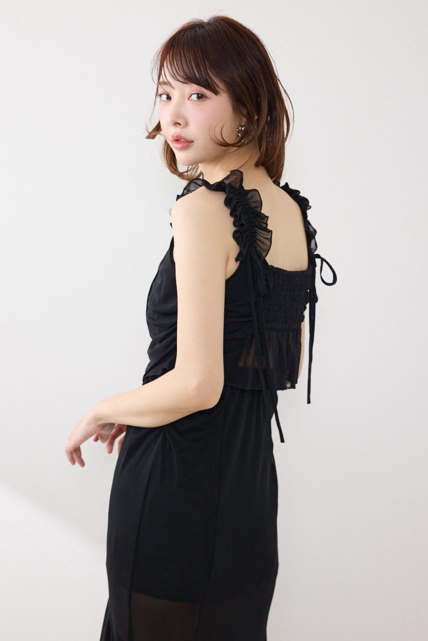 メッシュマーメイドギャザーワンピース BLK FREE