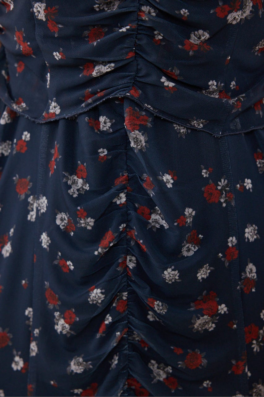 メッシュマーメイドギャザーワンピース 柄NVY FREE