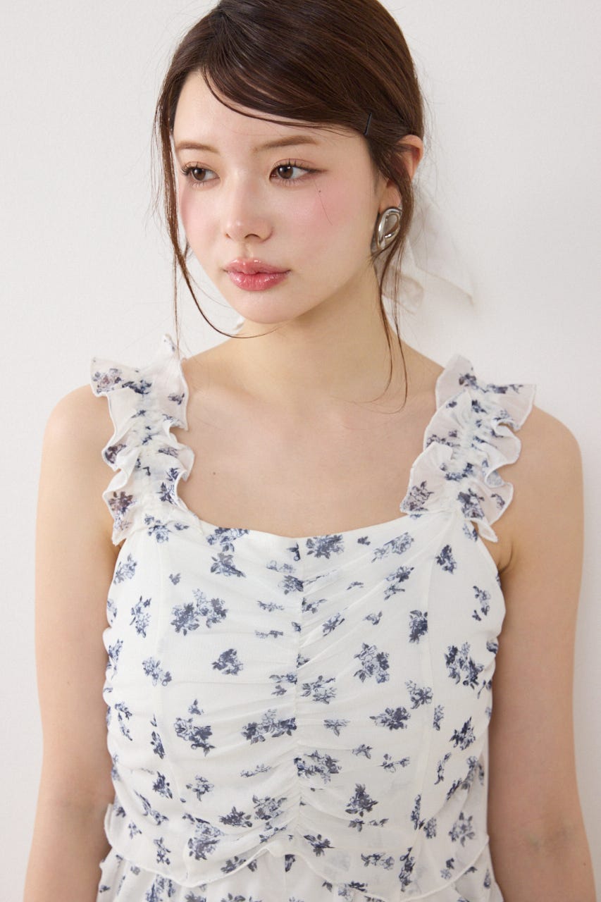 【GirlsAward着用アイテム】メッシュマーメイドギャザーワンピース 柄WHT FREE