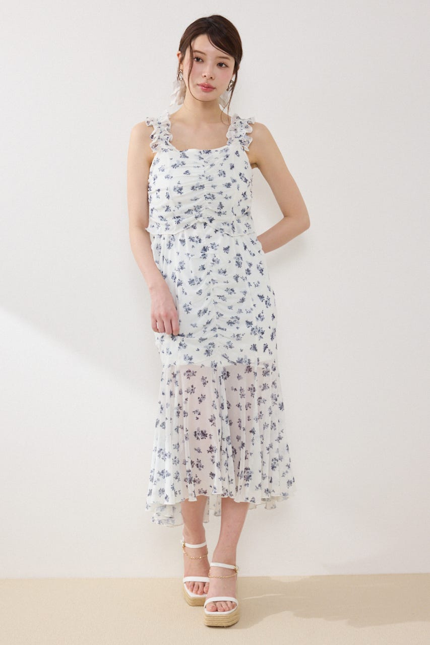 【GirlsAward着用アイテム】メッシュマーメイドギャザーワンピース 柄WHT FREE