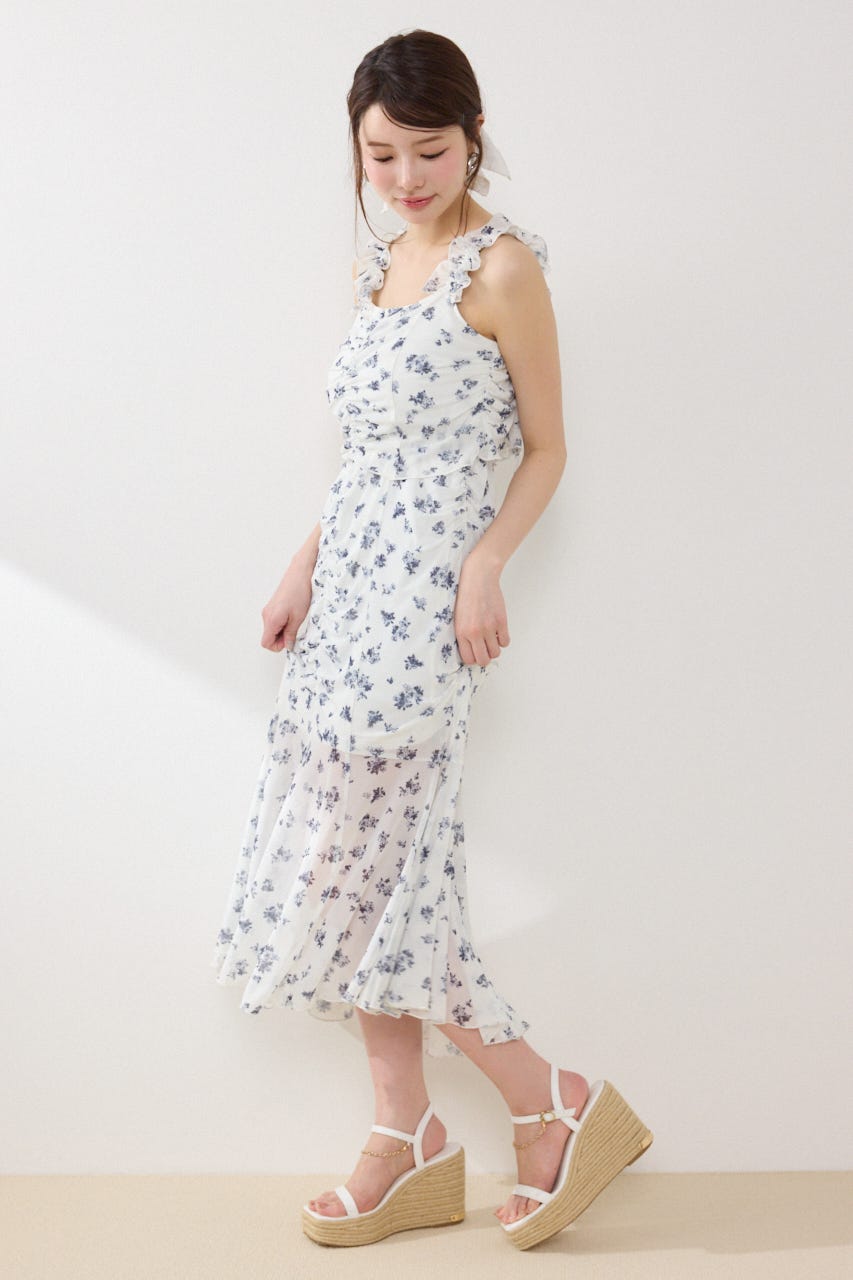 【GirlsAward着用アイテム】メッシュマーメイドギャザーワンピース 柄WHT FREE