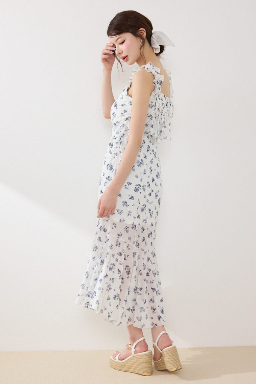 【GirlsAward着用アイテム】メッシュマーメイドギャザーワンピース 柄WHT FREE