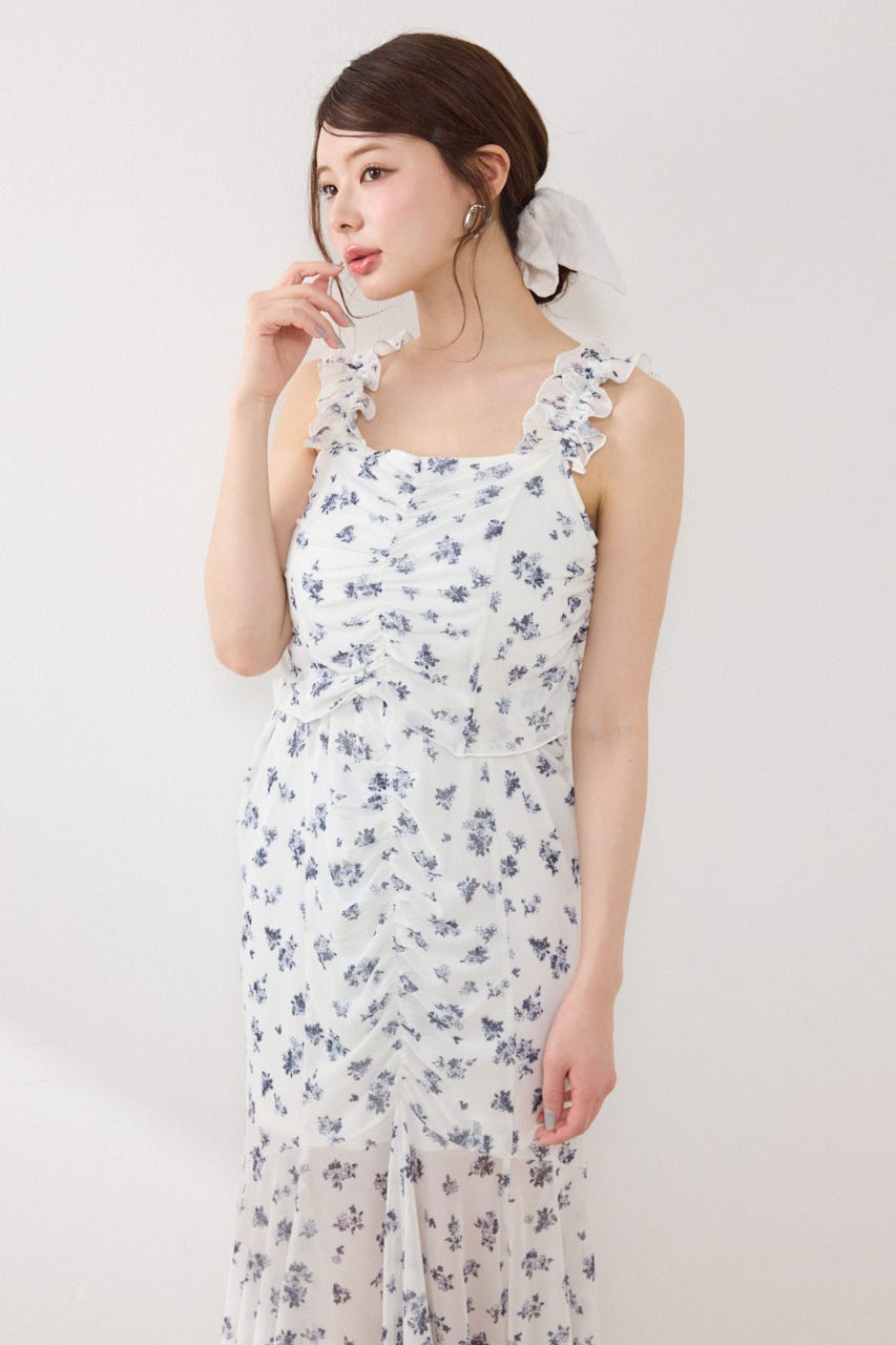 【GirlsAward着用アイテム】メッシュマーメイドギャザーワンピース 柄WHT FREE