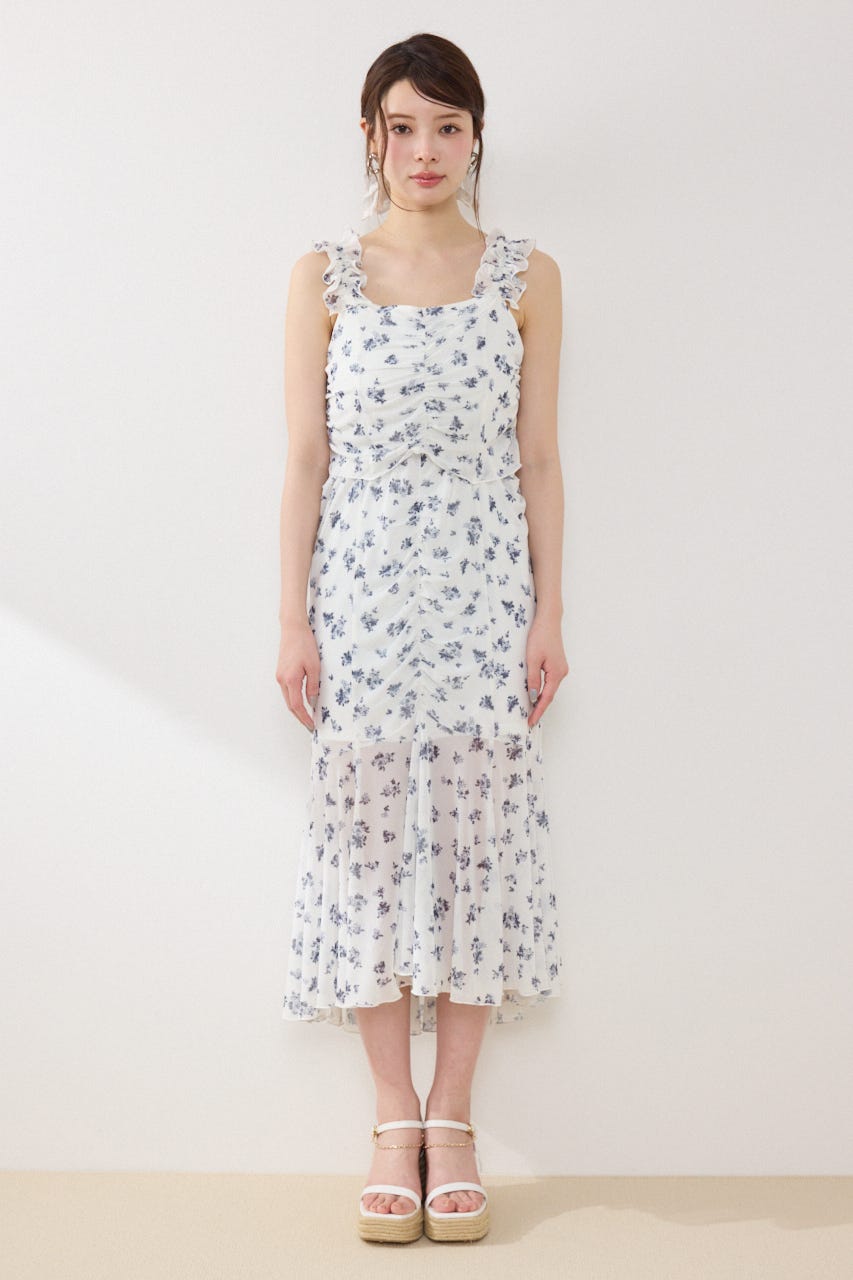 【GirlsAward着用アイテム】メッシュマーメイドギャザーワンピース 柄WHT FREE