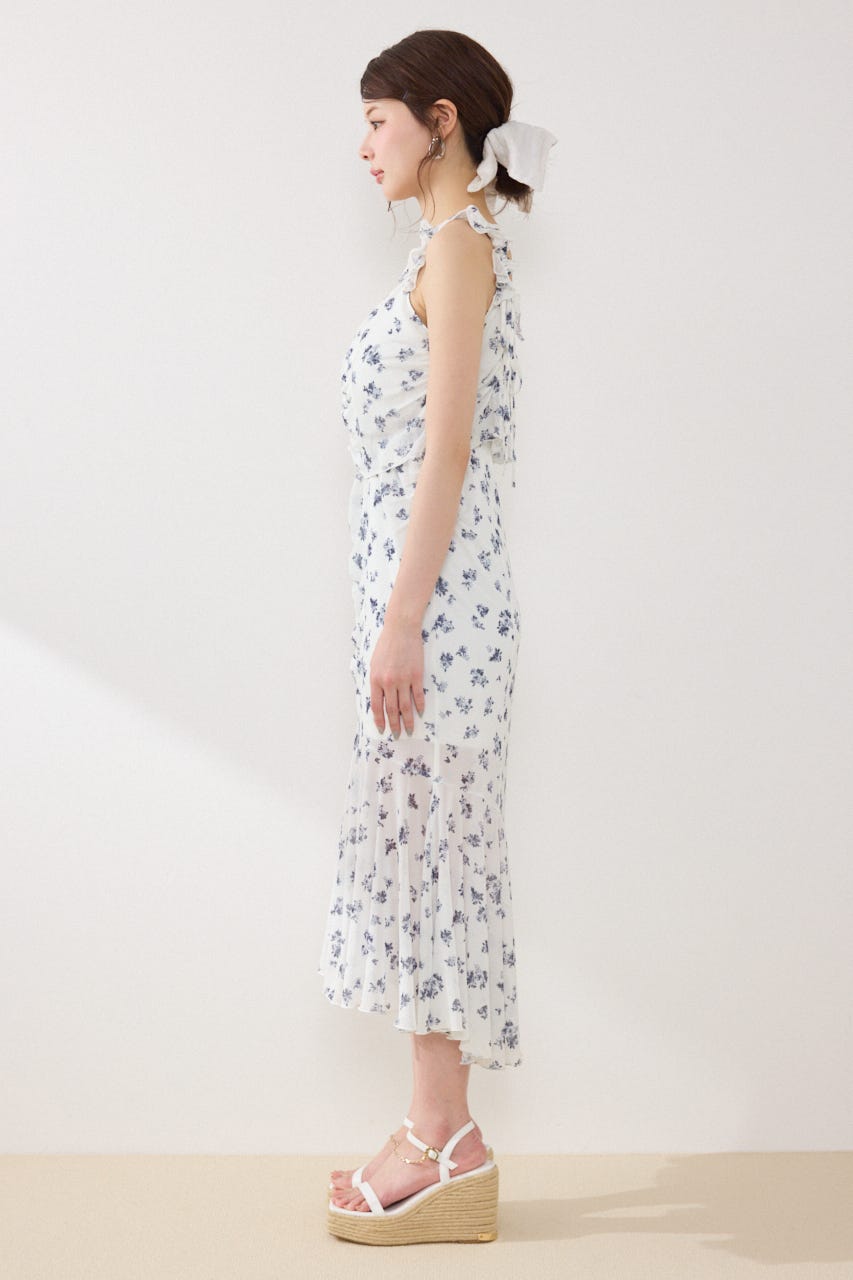 【GirlsAward着用アイテム】メッシュマーメイドギャザーワンピース 柄WHT FREE