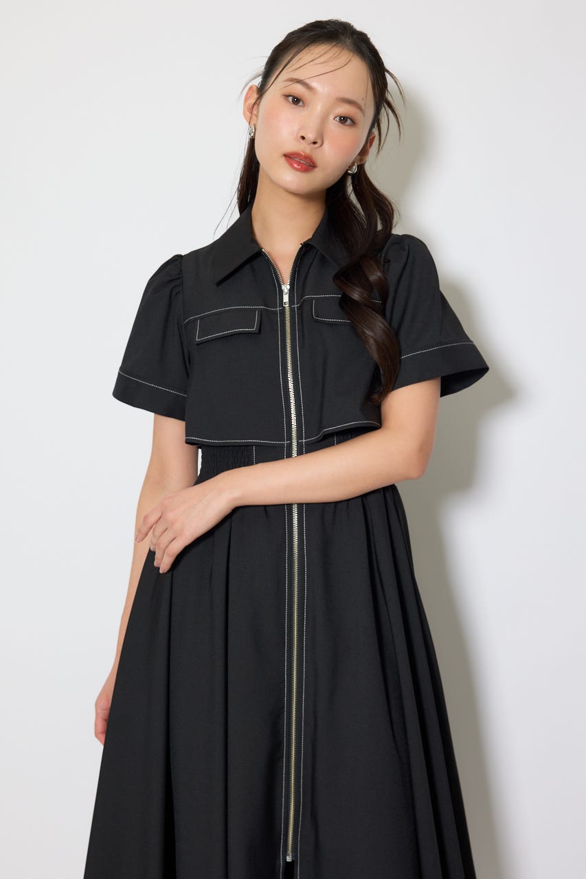 【伝説のバズりワンピ】バストフレアワンピース BLK M